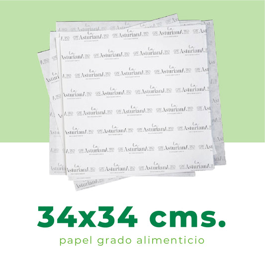 Papel grado alimenticio 34x34cms.