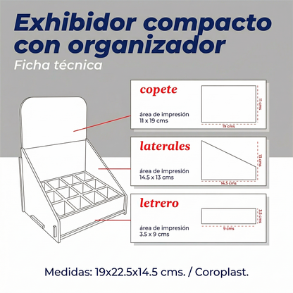Exhibidor compacto con organizador